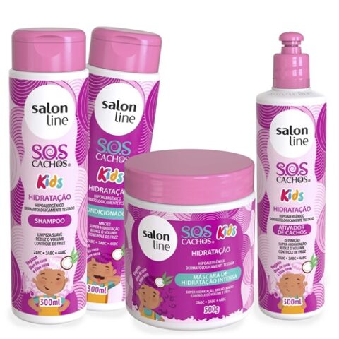 Kit Salon Line Shampoo + Condicionador + Máscara + Ativador de Cachos SOS Cachos Kids Hidratação