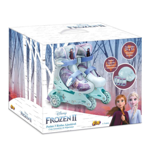 Patins 3 Rodas Ajustável Frozen com Acessórios de Segurança 29 a 32