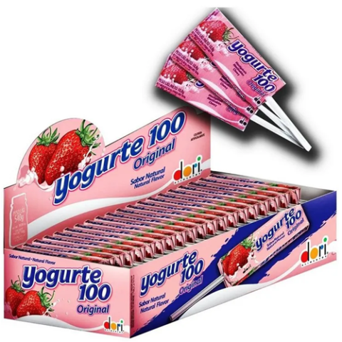 Pirulito Yogurte Mastigável 50 Unidades Morango Dori 560g