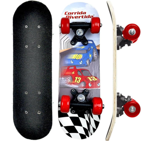Skate Infantil Corrida Divertida Madeira Suporta até 30Kg