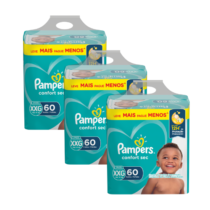 3 Pacotes Fraldas Pampers Confort Sec XXG 60 Unidades