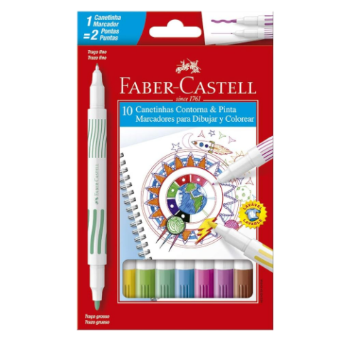 Caneta Hidrográfica Ponta Dupla Faber-Castell 10 Cores