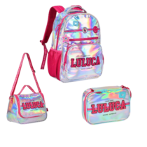 Kit Mochila de Costas + Estojo + Lancheira Luluca Holografica