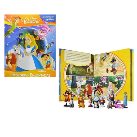 Livro Clássicos Disney Histórias Encantadas com 12 Miniaturas