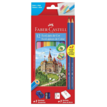 Kit Lápis de Cor + 2 Lápis Grafite + Apontador + Borracha Faber-Castell 12 Cores