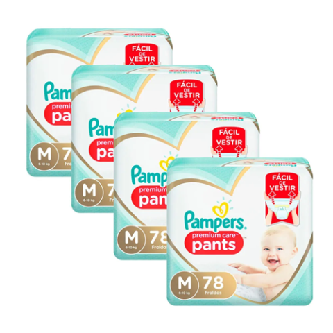 4 Pacotes Fralda Pampers Pants Premium Care M 78 Unidades