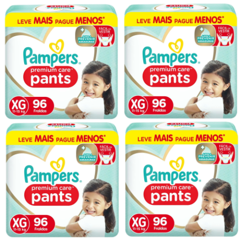 4 Pacotes Fralda Pampers Pants Premium Care XG 96 Unidades