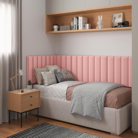 Cabeceira em L para Cama Solteiro 0,90 x 1,95m Dallas Rosa