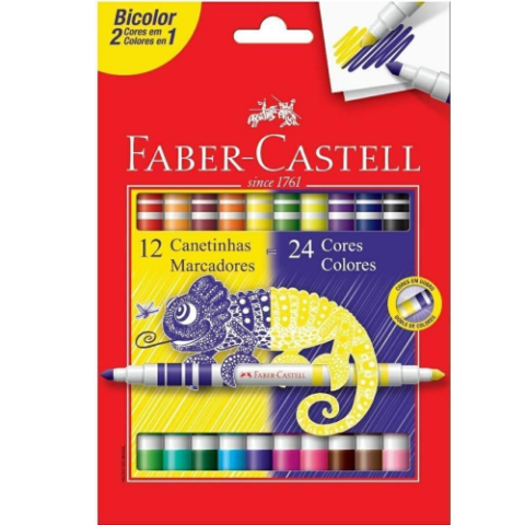 Canetinha Hidrográfica Bicolor Faber-Castell 24 Cores