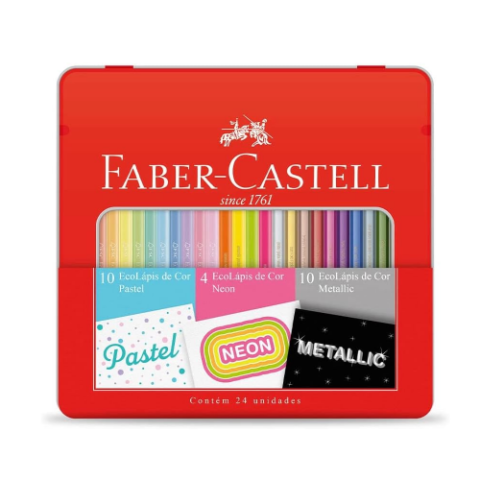 Kit Lápis de Cor Pastel + Neon + Metálico Faber-Castell 24 Cores