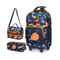 Kit Mochila de Carrinho Reforçado Spector Dinossauro + Lancheira + Estojo