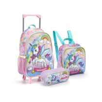 Kit Mochila De Rodinha Kids Unicórnio Seanite + Lancheira Térmica + Estojo