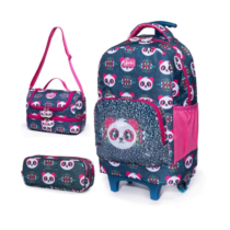 Mochila De Rodinha Spector Panda + Lancheira + Estojo