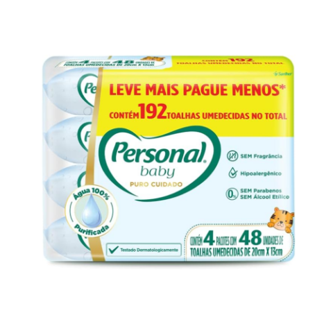 Toalhas Umedecidas Personal Baby Puro Cuidado 192 unidades