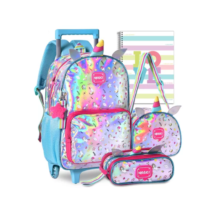 Kit Mochila Escolar De Rodinhas Unicórnio + Lancheira + Estojo + 1 Brinde