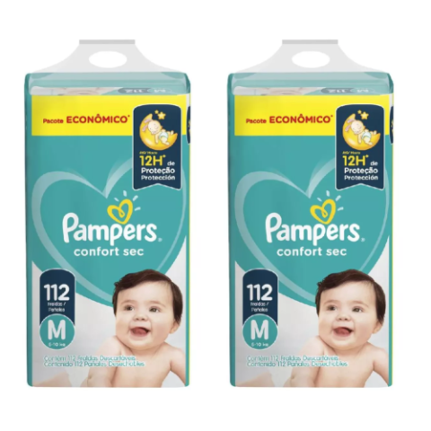 2 Pacotes Fralda Pampers Confort Sec M 112 Unidades