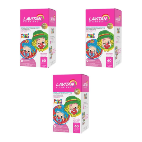 3 Caixas Lavitan Kids Vitamina Sabor Tutti-Frutti 60 Comprimidos cada