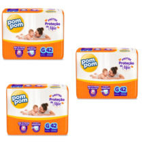 3 Pacotes Fralda Pom Pom Derma Protek G 42 Unidades