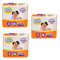 3 Pacotes Fralda Pom Pom Protek XG 38 Unidades