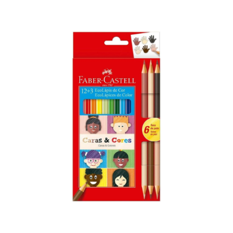 Lápis de Cor Faber-Castell Ecolápis Caras & Cores 12 Cores + 6 Tons de Pele