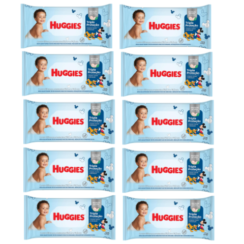 10 Pacotes Lenços Umedecidos Huggies Tripla Proteção 88 unidades