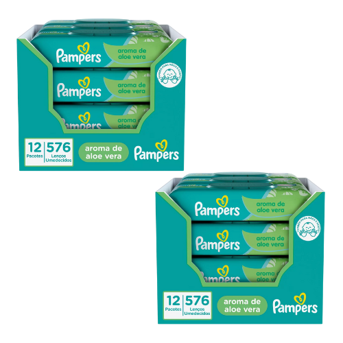 2 Kits De Lenços Umedecidos Pampers Aroma De Aloe Vera 576 Unidades ...