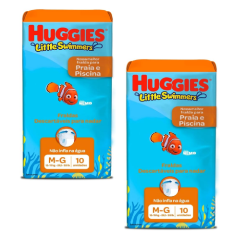 2 Pacotes Fralda Huggies Little Swimmers M/G 10 Unidades