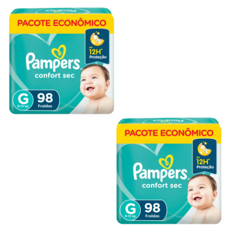2 Pacotes Fralda Pampers Confort Sec G 98 Unidades