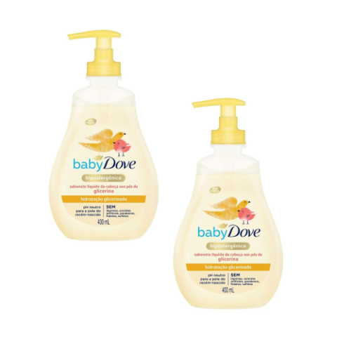 2 Unidades Sabonete Líquido Baby Dove Hidratação Glicerinada 400ml