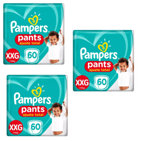 3 Pacotes Fralda Pampers Ajuste Total Pants XXG 60 Unidades