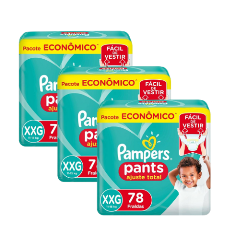 3 Pacotes Fralda Pampers Pants Ajuste Total XXG 78 Unidades