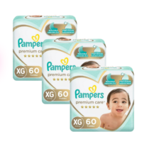 3 Pacotes Fralda Pampers Premium Care XG 60 Unidades