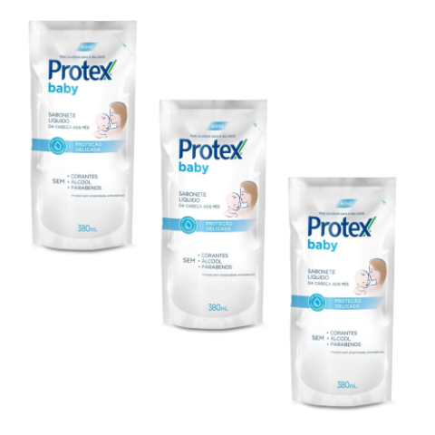 3 Unidades Refil Sabonete Líquido Protex Baby Delicate Care 380ml