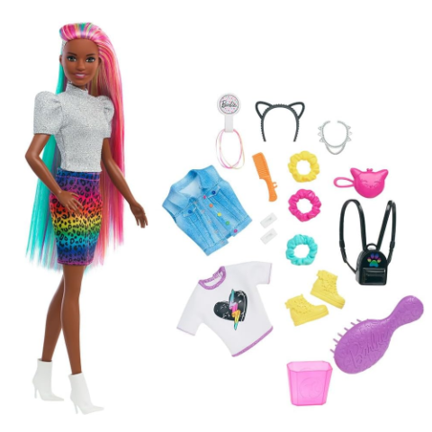 Boneca Barbie Penteado Arco-íris Animal Print