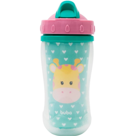 Copo Parede Dupla Com Canudo Animal Fun Girafa Buba