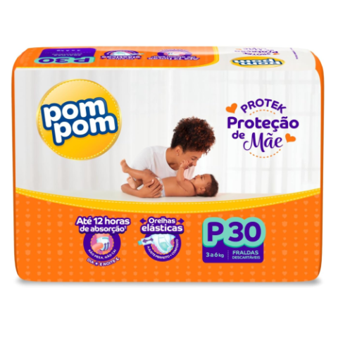Fralda Pom Pom Protek Proteção de Mãe Jumbo P 30 Unidades