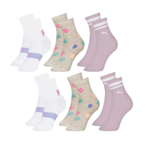 Kit 6 Pares Meia Puma Infantil Meninas Cano Alto