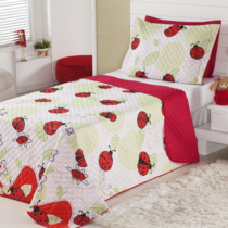 Kit Cobre Leito + Porta Travesseiro Infantil Dupla Face Joaninhas Graciosas