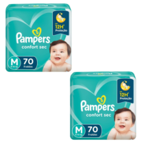 2 Pacotes Fralda Pampers Confort Sec M 70 Unidades