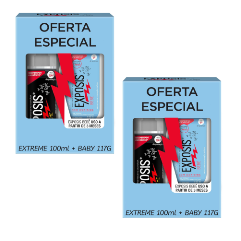 2 Unidades Repelente Spray Exposis Extreme 100ml + Repelente Gel Bebê Exposis 117g