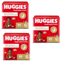 3 Pacotes Fralda Huggies Supreme Care G 66 unidades