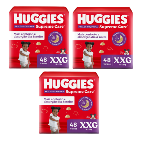 3 Pacotes Fralda Huggies Supreme Care Roupinha XXG 48 unidades