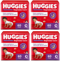 4 Pacotes Fralda Huggies Supreme Care Roupinha G 60 Unidades