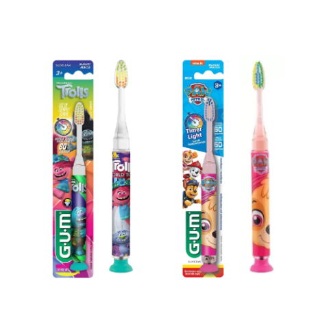 Escova Infantil Gum Que Pisca 60 Segundos Cerdas Macias Patrulha Canina ou Trolls