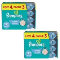 2 Packs Lenços Umedecidos Pampers Cuidado de Bebê 192 Unidades