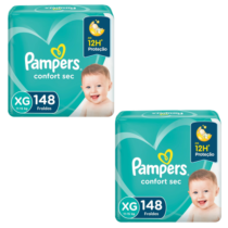 2 Pacotes Fralda Pampers Confort Sec XG 148 Unidades
