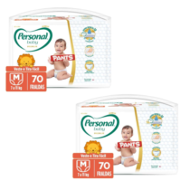 2 Pacotes Fralda Personal Baby Premium Pants M 70 Unidades