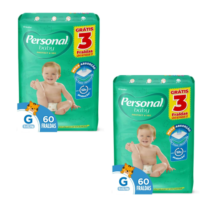 2 Pacotes Fralda Personal Baby Protect & Sec G 60 Unidades