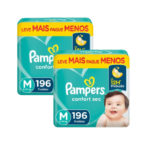 2 Pacotes Fralda Pampers Confort Sec M 196 Unidades
