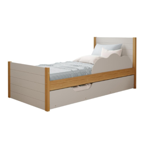 Bicama Infantil com Cama Auxiliar e Proteção Lateral Cimol 100% MDF Nature/OFF White